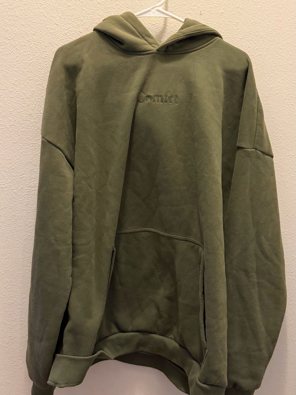 Comfrt Embroidered Olive Green Hoodie